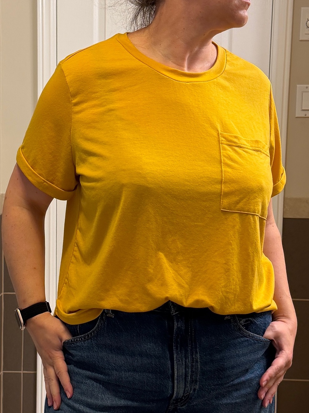 SHEIN Mustard Yellow Pocket Crewneck Tee